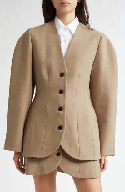 Eenk Hourglass Oversize Sleeve Wool Blend Jacket In Beige