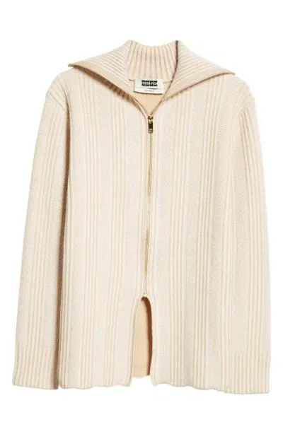 Eenk Stand Collar Zip Front Wool Blend Cardigan In Beige