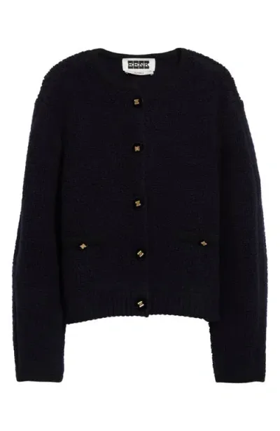 Eenk Textured Wool Blend Cardigan In Navy