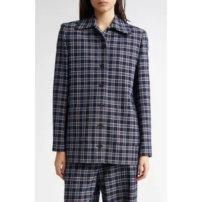 Eenk Zilvin Plaid Wool Blend Shirt Jacket In Navy