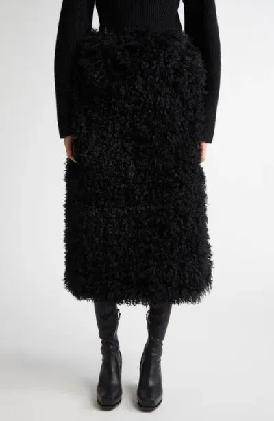 Eenk Zurrd Faux Shearling Midi Skirt In Black