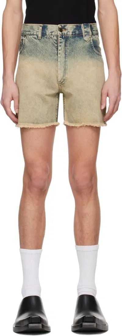 Egonlab Blue Stonewashed Denim Shorts In Champagne