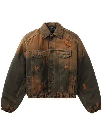 Egonlab Distressed Denim Jacket In Brown