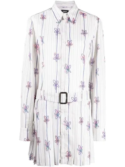 Egonlab Floral-print Striped Shirtdress In White