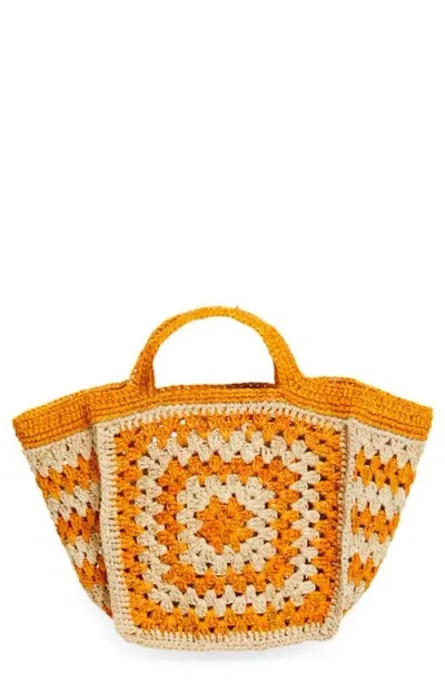 Eilaf Howdah Crochet Raffia Tote In Orange