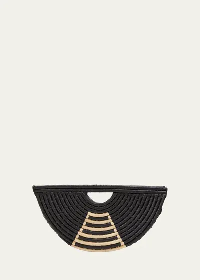 Eilaf Large Half Moon Raffia Top-handle Bag In Black