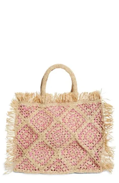 Eilaf Najoom Crochet Raffia Tote In Pink