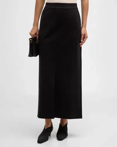 Eileen Fisher Petite Straight Front-slit Ponte Maxi Skirt In Black