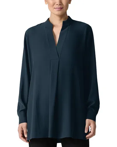 Eileen Fisher Silk Stand Collar Tunic In Deep Adriatic