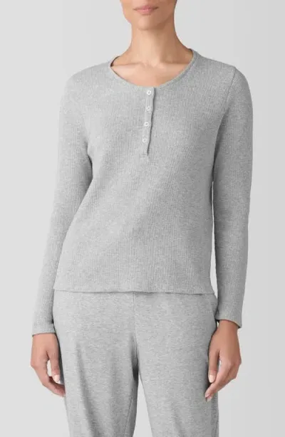 Eileen Fisher Sleep Organic Cotton Thermal Knit Henley Sleep Top In Dark Pearl