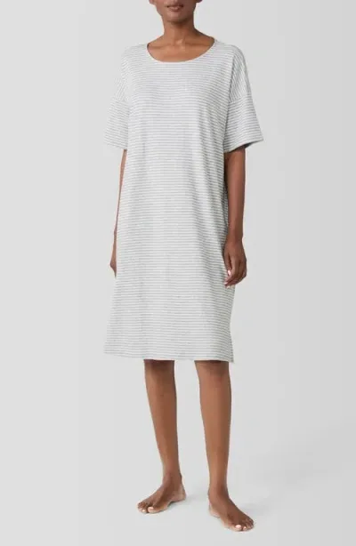 Eileen Fisher Sleep Stripe Jewel Neck Sleep Dress In Dark Pearl