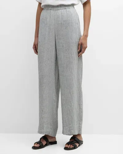 Eileen Fisher Striped Wide-leg Organic Linen Pants In Whiteblack