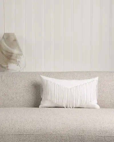 Elaine Smith Mane Blanc Lumbar Fringe Pillow In White