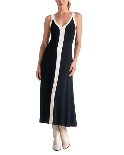 Elan Contrast V Neck Tank Dress In Black