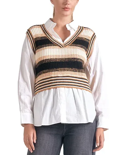 Elan Layered Look Sweater Vest In Beige Multi