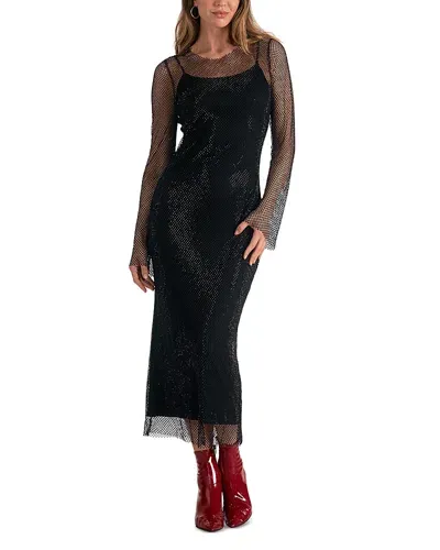 Elan Long Sheer Sleeve Maxi Dress In Black