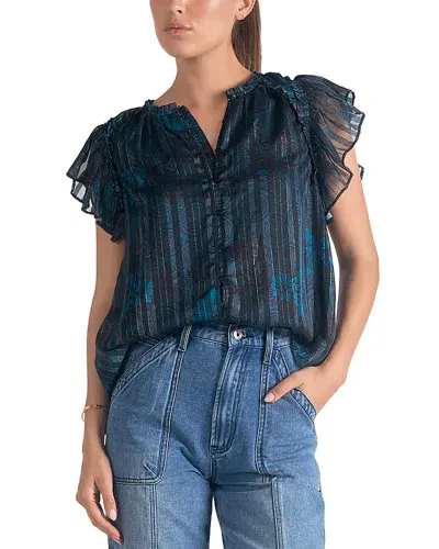 Elan Ruffle-sleeve Top In Blue Luxenburg