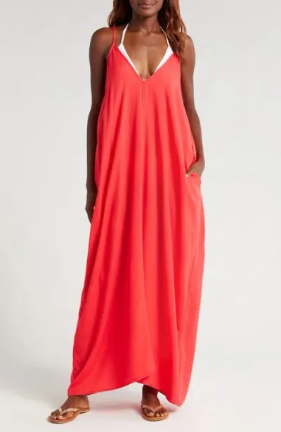 Elan V-back Cover-up Maxi Dress In Red Coral