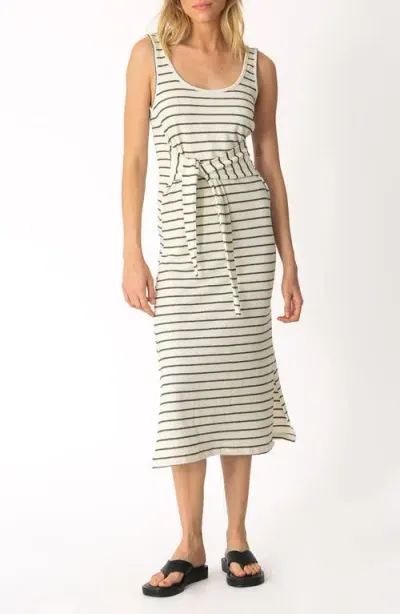 Electric & Rose Camron Stripe Tie Waist Terry Cloth Midi Dress<br> In Ivory/olive