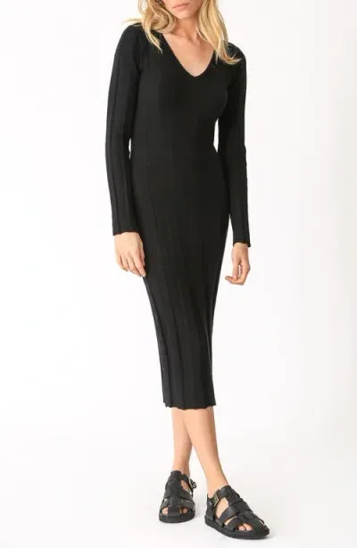 Electric & Rose Nicola Long Sleeve Rib Midi Dress In Onyx