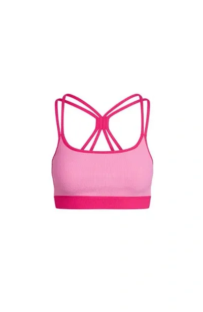 Electric Yoga Color Block Rib Bra In Pink