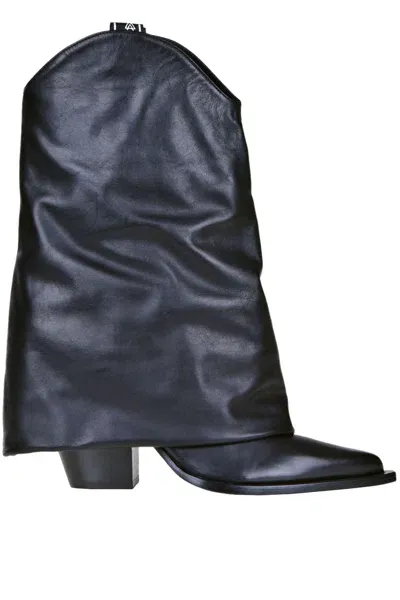 Elena Iachi Leather Texan Boots With Cuff In Black