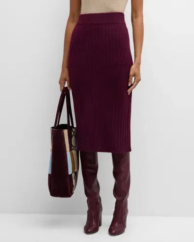 Eleven Six Pia Ribbed Straight Midi Skirt In Bordeaux