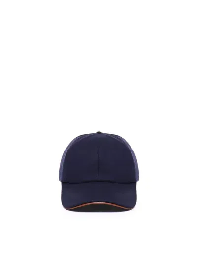 Eleventy Curved-peak Cotton Baseball Cap In Blue, Leather