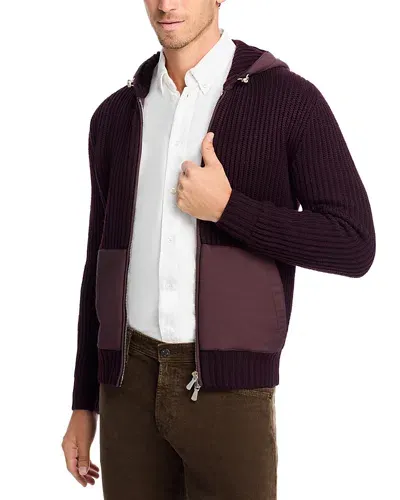 Eleventy Ribbed Knit Wool Hooded Sweater - Exclusive In Wine