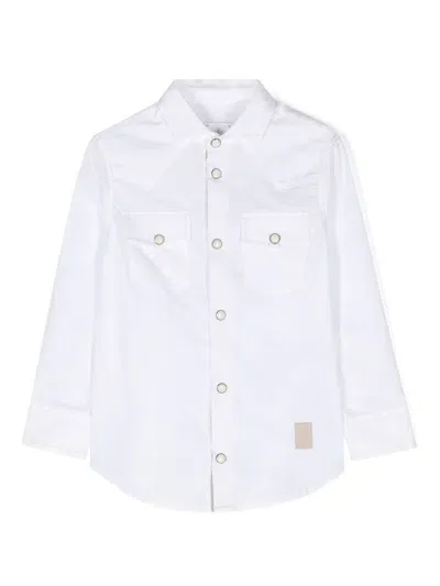 Eleventy Kids' Appliqué-logo Cotton Shirt In White