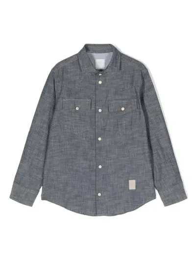 Eleventy Kids' Chambray Panelled Shirt In Blue