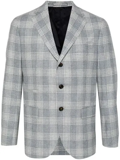 Eleventy Checkered Blazer In Blue