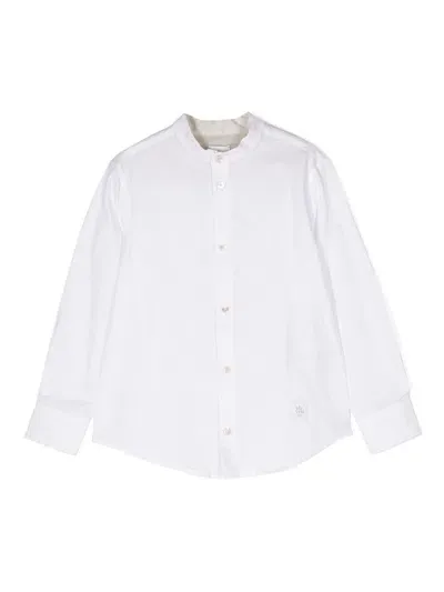 Eleventy Kids' Collarless Long-sleeve Shirt In White