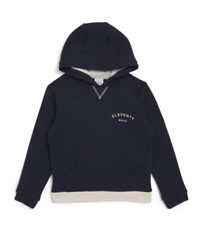 Eleventy Kids' Cotton Logo Hoodie In Blue