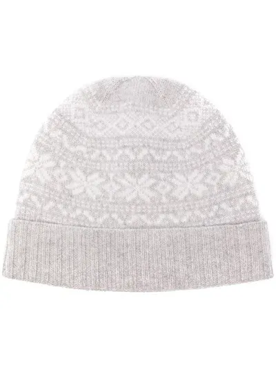 Eleventy Fair Isle Intarsia-knit Beanie In Grey