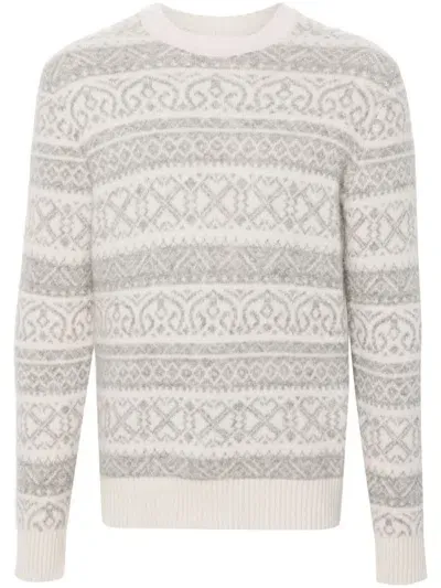 Eleventy Fair Isle Intarsia Knit Sweater In Neutrals