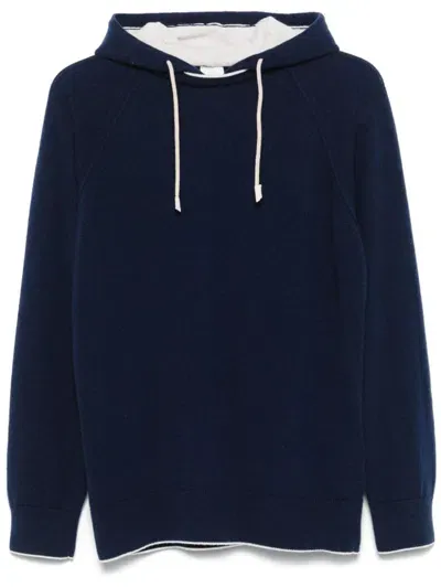 Eleventy Fine-knit Hoodie In Blue