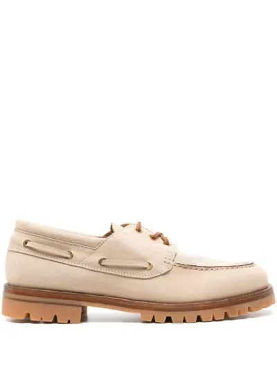 Eleventy Leather Boat Shoes In Neutrals