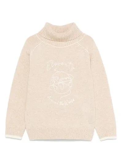 Eleventy Kids' Logo-embroidered Sweater In Neutrals