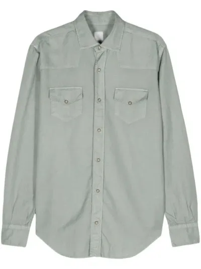 Eleventy Long-sleeve Poplin Shirt In Green