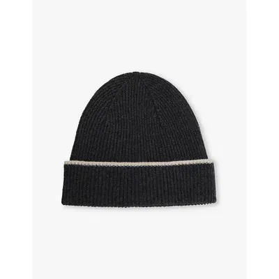 Eleventy Contrast-trim Cashmere Beanie Hat In Black, Sand