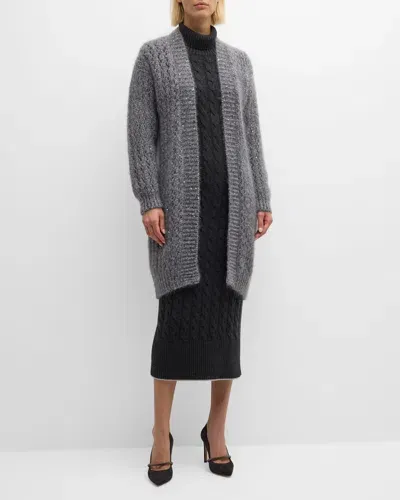 Eleventy Open-front Sequin Knit Cardigan In Smoke Gray Melange