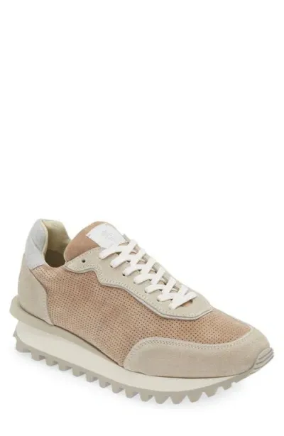 Eleventy Perforated Low Top Sneaker In Camel And Sand And Light Grey