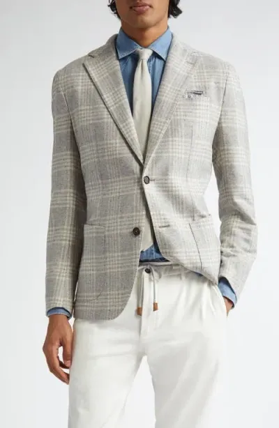 Eleventy Plaid Wool & Cashmere Donegal Tweed Sport Coat In Light Gray Melange