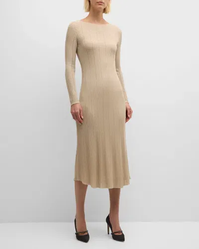 Eleventy Pointelle Ribbed-knit Midi Dress In Sand