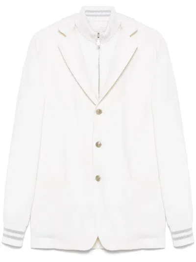 Eleventy Ribbed-bib Jacket In White