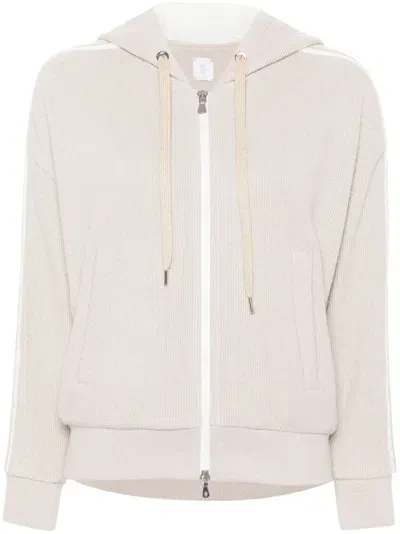 Eleventy Ribbed-knit Hoodie In Neutrals