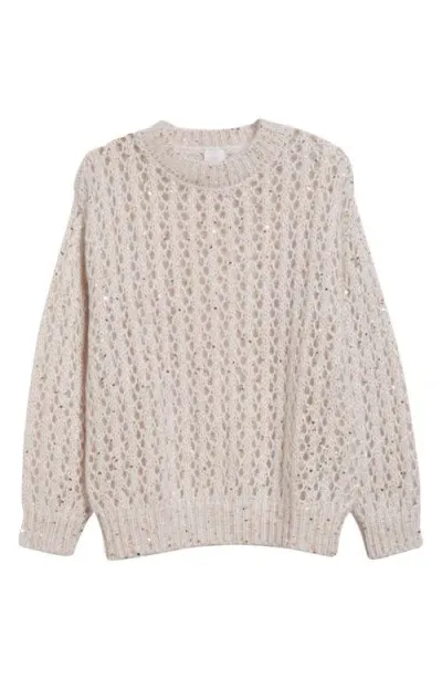 Eleventy Sequin Openwork Crewneck Sweater In 00 Blush Ivory