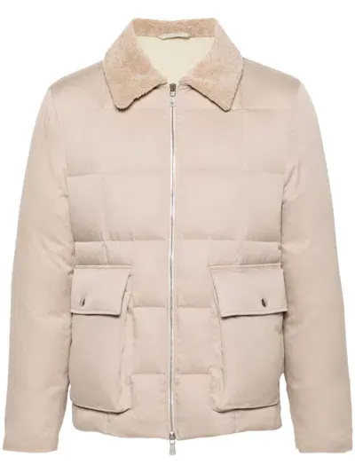 Eleventy Silk Puffer Jacket In Neutrals