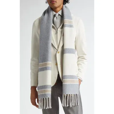 Eleventy Stripe Wool Scarf In Nude